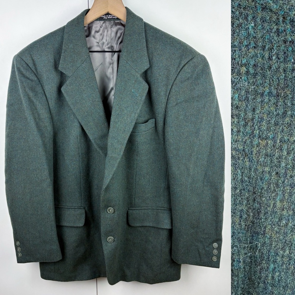 Vintage Camel Hair Blend Green Suit Jacket Blazer Sports Coat Two Button 42R